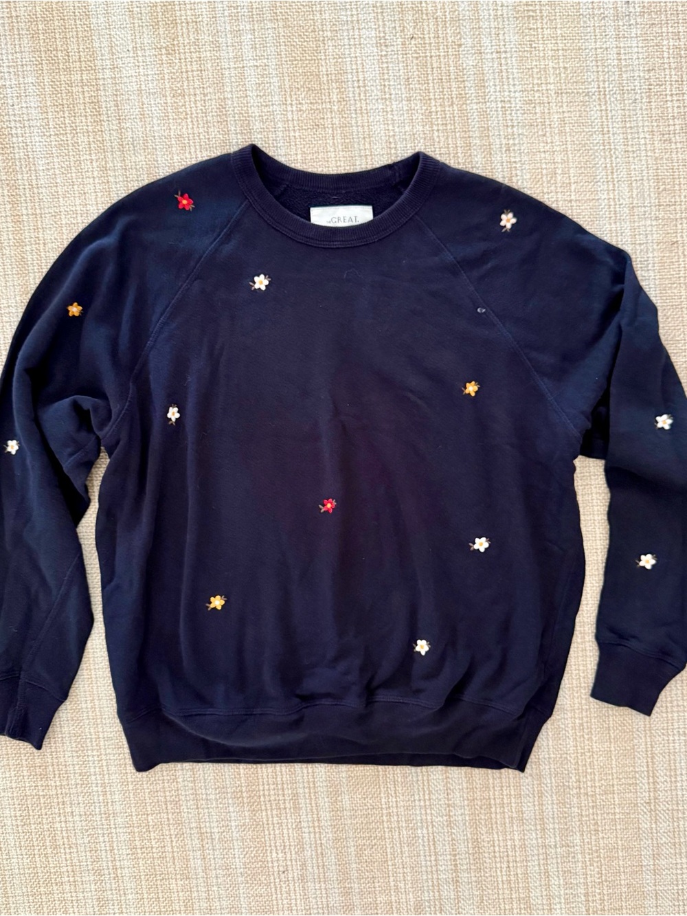 THE GREAT. Navy Sweatshirt Daisy Embroidery